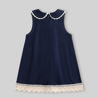 Girls Navy Blue Lace Detailed Peter Pan Collar A-Line Dress Casual Dresses