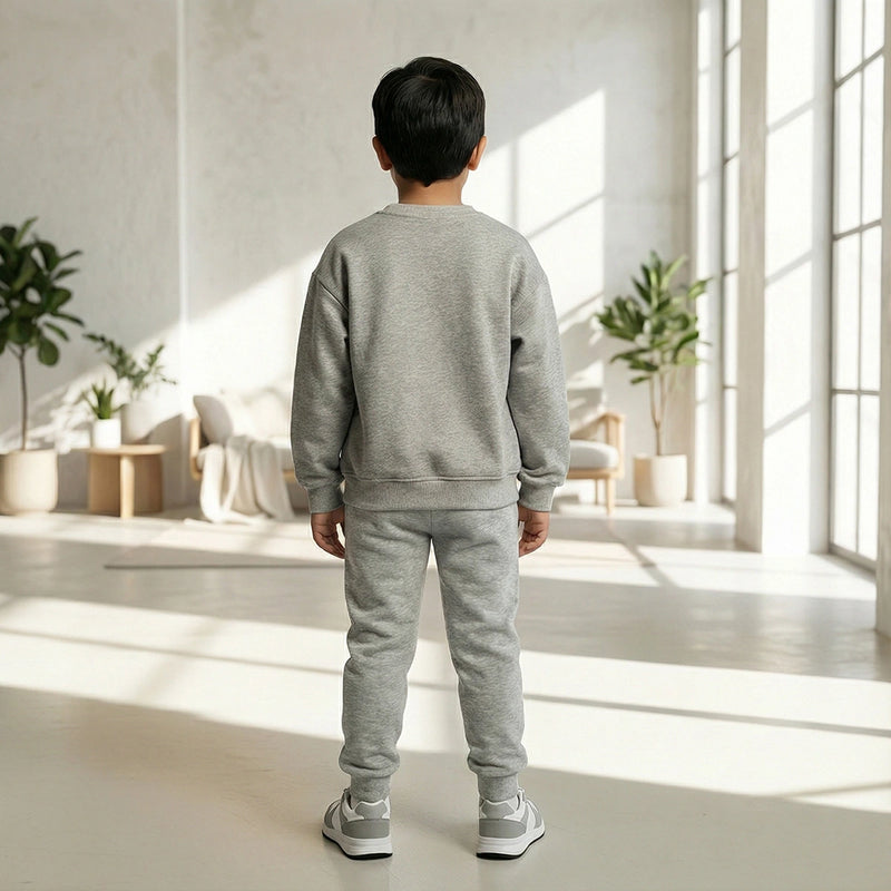 Boys Grey K-Pop Fever Graphics Sweatshirt With Jogger Co-ord Sets Sets