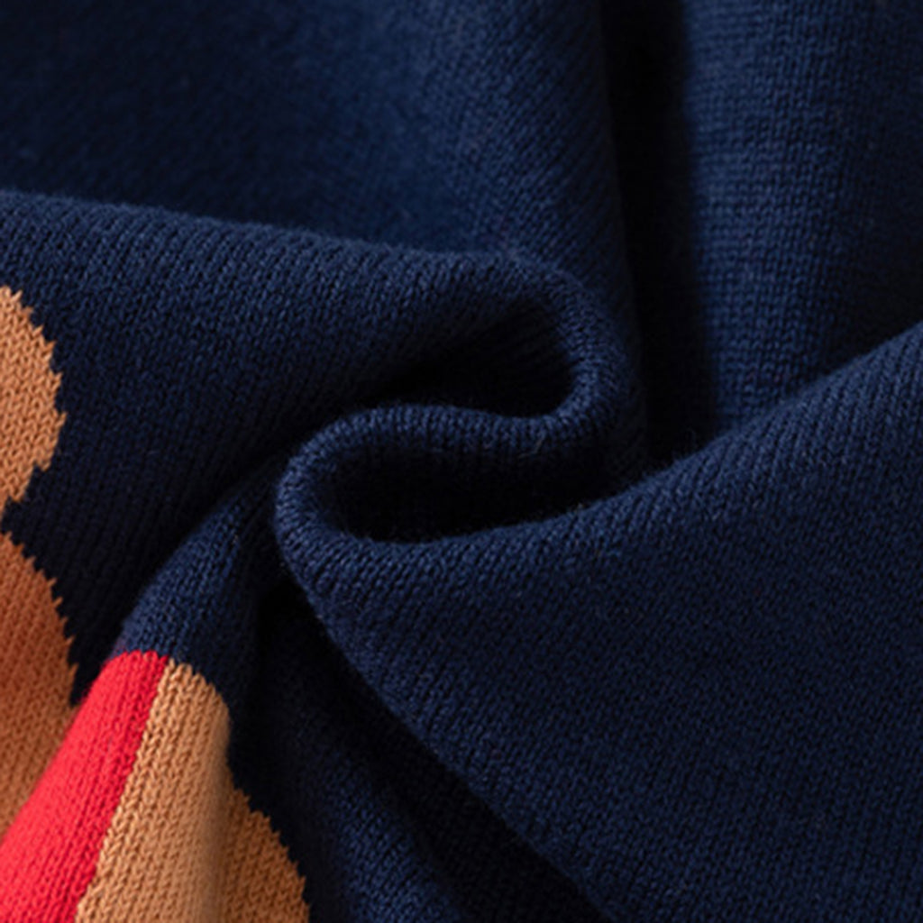 Boys Navy Blue Cardigan With Self Design Alphabet Patterns Sweaters & Cardigans
