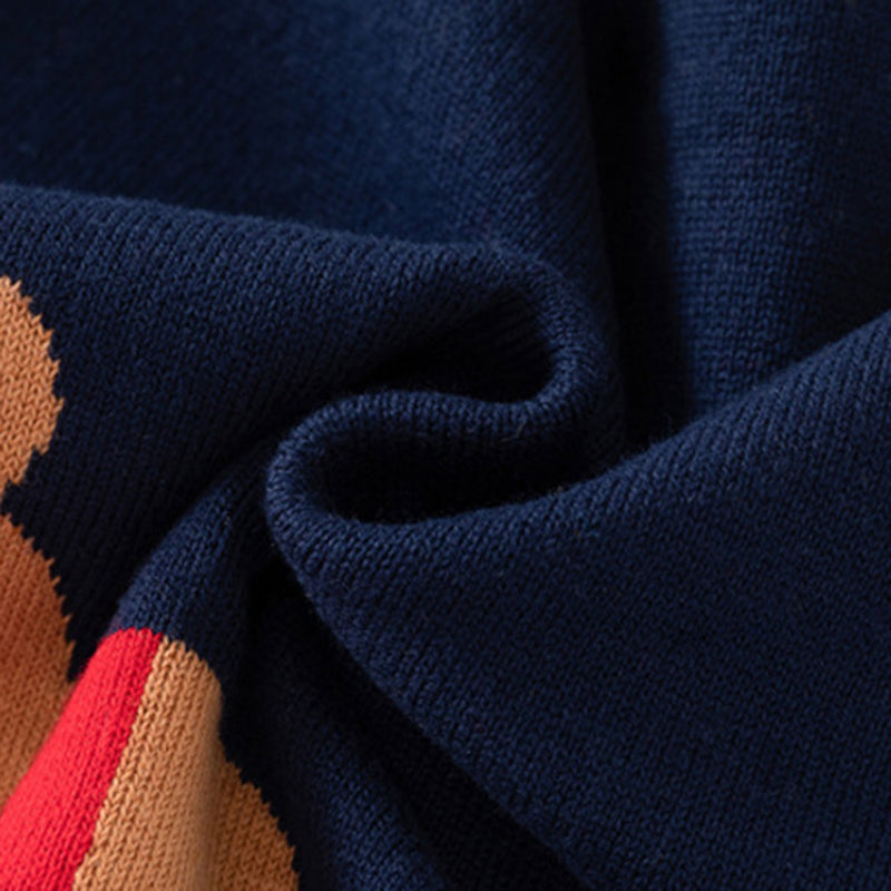 Boys Navy Blue Cardigan With Self Design Alphabet Patterns Sweaters & Cardigans