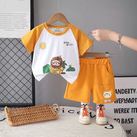Boys Orange Lion Cartoon Print Short Sleeves T-Shirt With Shorts Set Sets Orange 1-2 Y