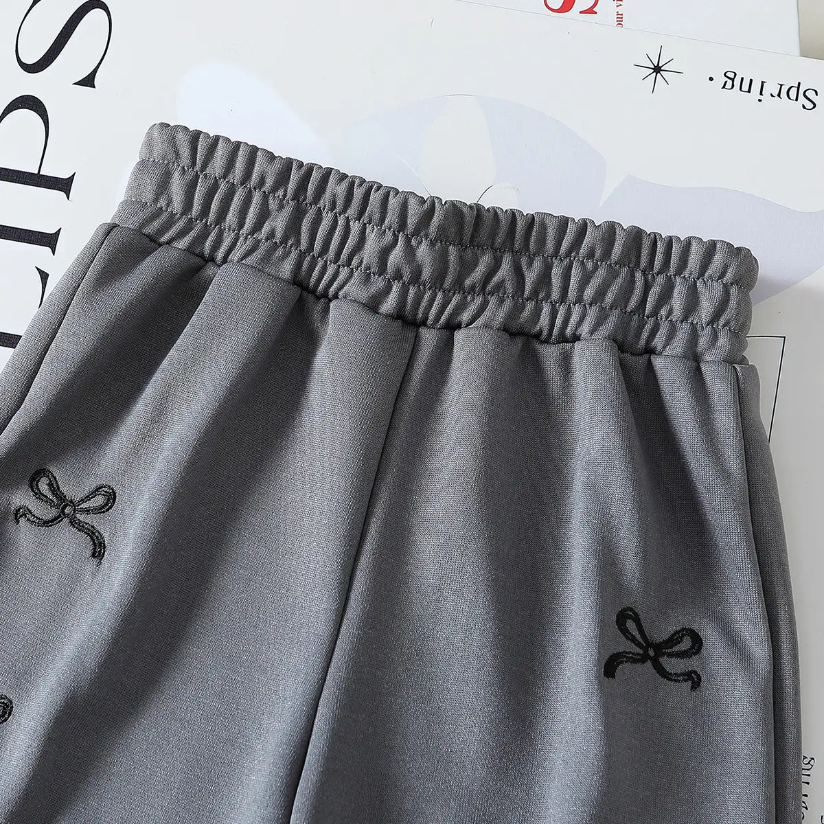 Girls Grey Bow Printed Wide Leg Pants Pants