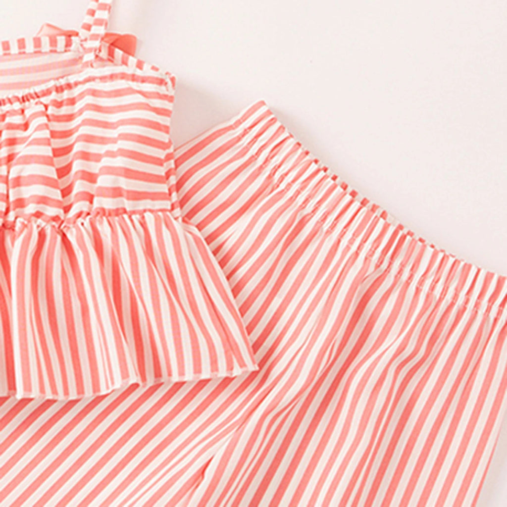 Girls Pink Stripes Sleeveless Peplum Top With Pants Co-ord Sets Sets