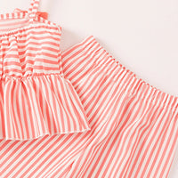 Girls Pink Stripes Sleeveless Peplum Top With Pants Co-ord Sets Sets