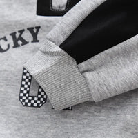 Boys Grey Alphanumeric Printed Polo Sweatshirt With jogger Co-ord Sets Sets