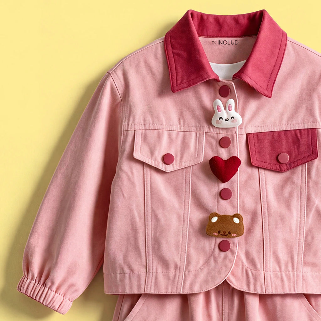 Girls Pink Applique Jacket & Pants Co-ord Sets Sets