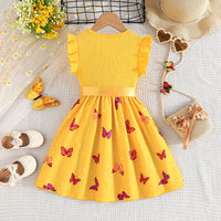 Girls Yellow Butterfly Printed Fit And Flared Casual Dress Casual Dresses
