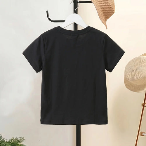 Girls Black Kitty Print Short Sleeve T-Shirt Tshirts