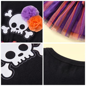 Girls Black Skull Print Long Sleeve Fit & Flare Dress Casual Dresses