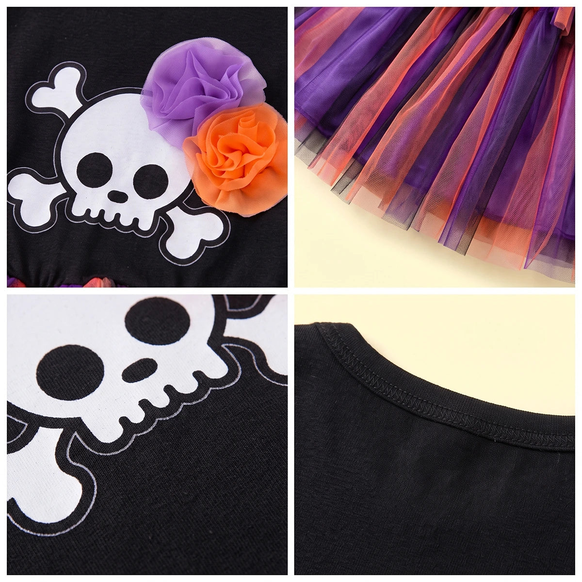 Girls Black Skull Print Long Sleeve Fit & Flare Dress Casual Dresses