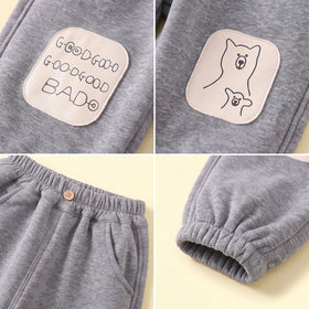 Boys Grey Bear Applique Jogger Joggers