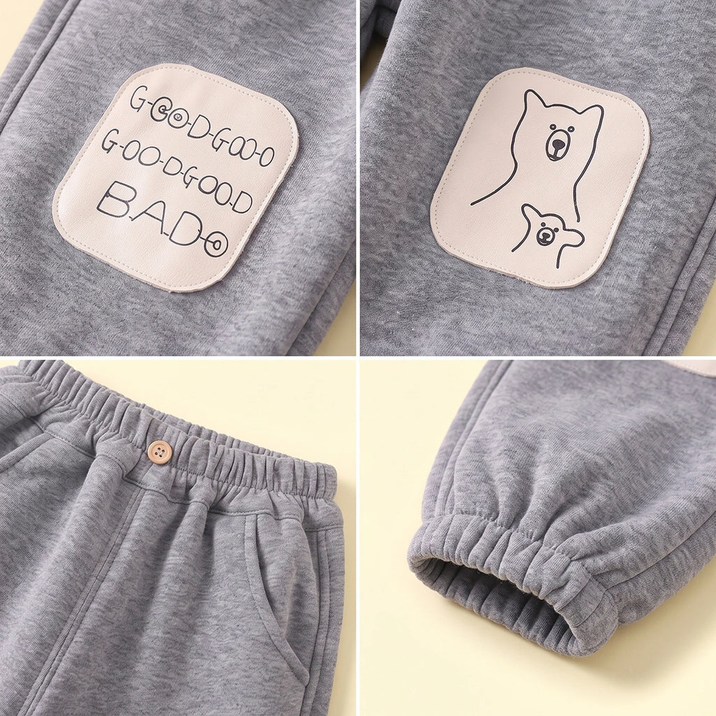 Boys Grey Bear Applique Jogger Joggers