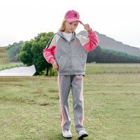 Girls Grey Colorblocked Front Zipper Hooded Jacket With Pants Winter Set 2 pc. Sets Grey 5-6 Y