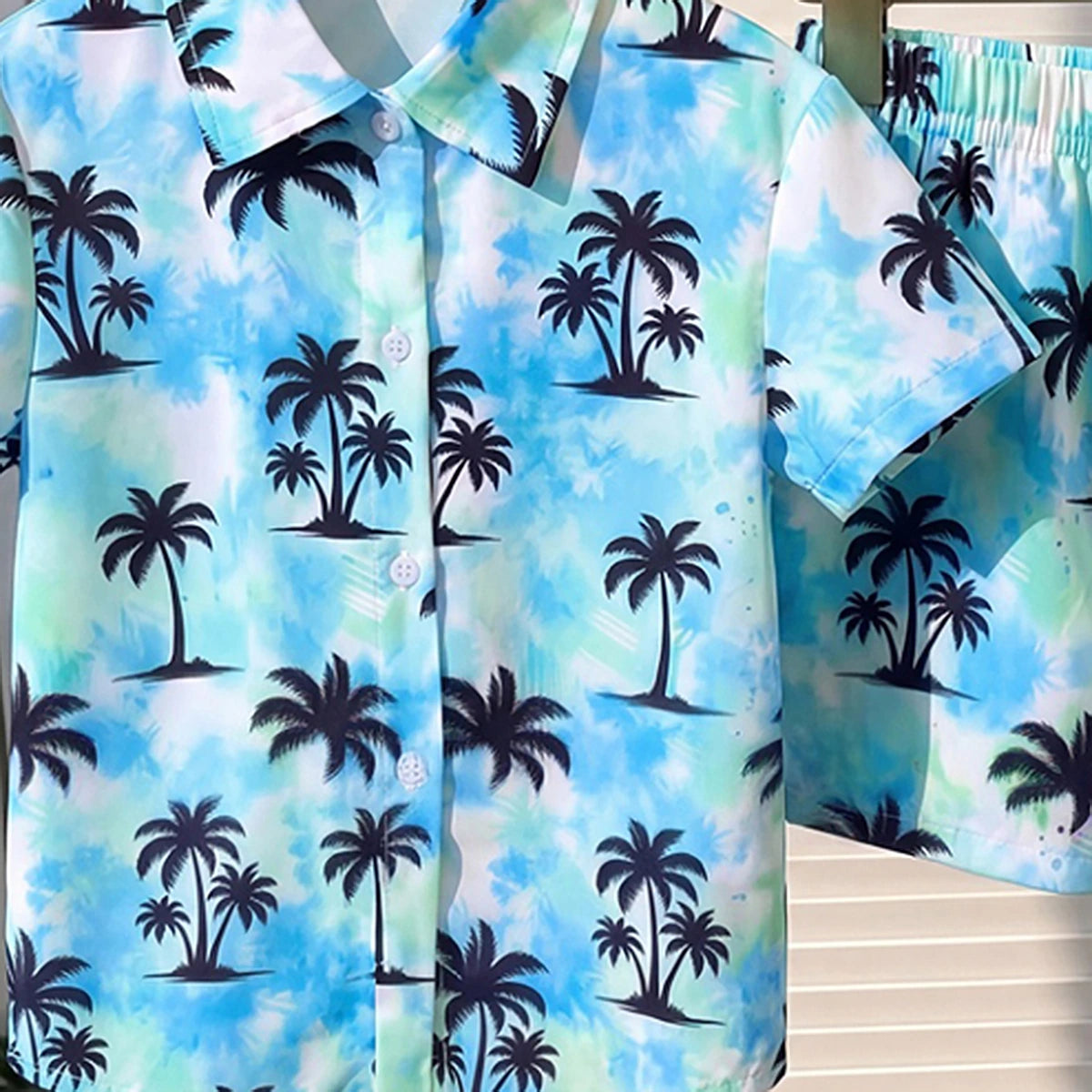 Boys Blue Tropical Print Short Sleeve Shirt With Shorts Sets 2 pc. Sets