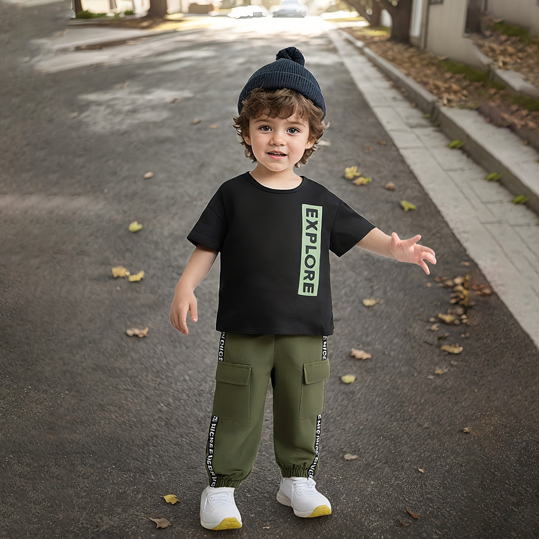 Boys Black Printed Short Sleeve T-Shirt With Elasticated Joggers Set 2 pc. Sets Black 3-4 Y