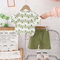 Boys Green Printed Short Sleeves T-Shirt With Contrast Patch Pocket And Shorts Set 2 pc. Sets