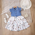 Girls White Butterfly Printed Sleeveless Layered Dress With Shrug Casual Dresses White 3-4 Y