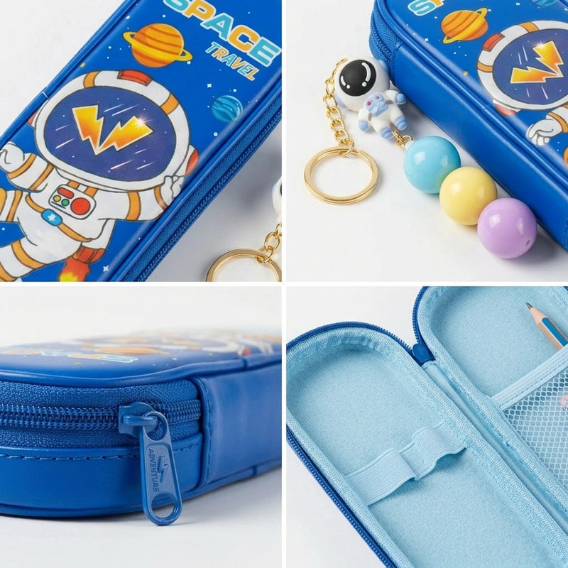 Boys Blue Space Astronaut Pencil Box With Keychain Trending Accessories