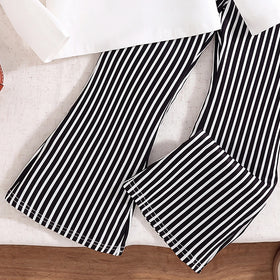 Girls White Long Sleeve Top With Striped Pants Sets 2 pc. Sets