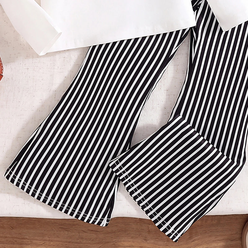 Girls White Long Sleeve Top With Striped Pants Sets 2 pc. Sets