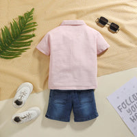 Boys Lilac Tropical Embroidered Short Sleeve Shirt With T-Shirt And Shorts Set 3 pc. Sets