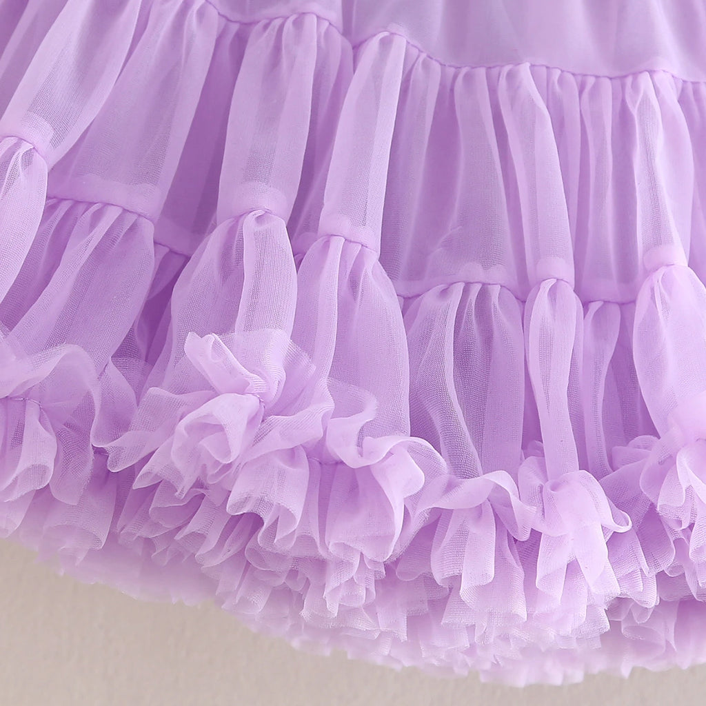 Girls Ruffle Sleeveless Top With Purple Tiered Tulle Skirts Set Sets