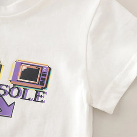 Boys White Gaming Console Print T-Shirt With Denim Shorts Set Sets