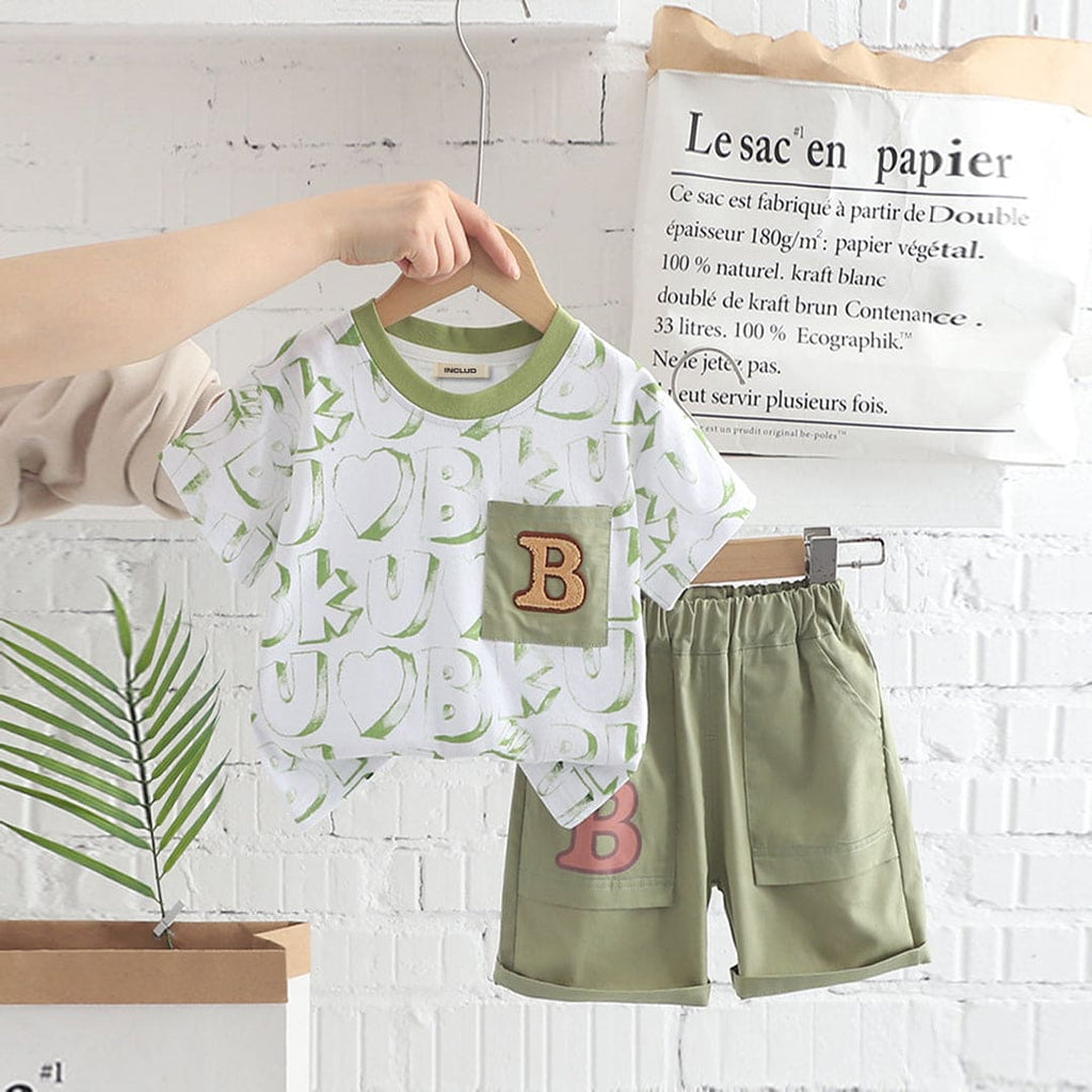 Boys Alphabet Print T-Shirt With Shorts