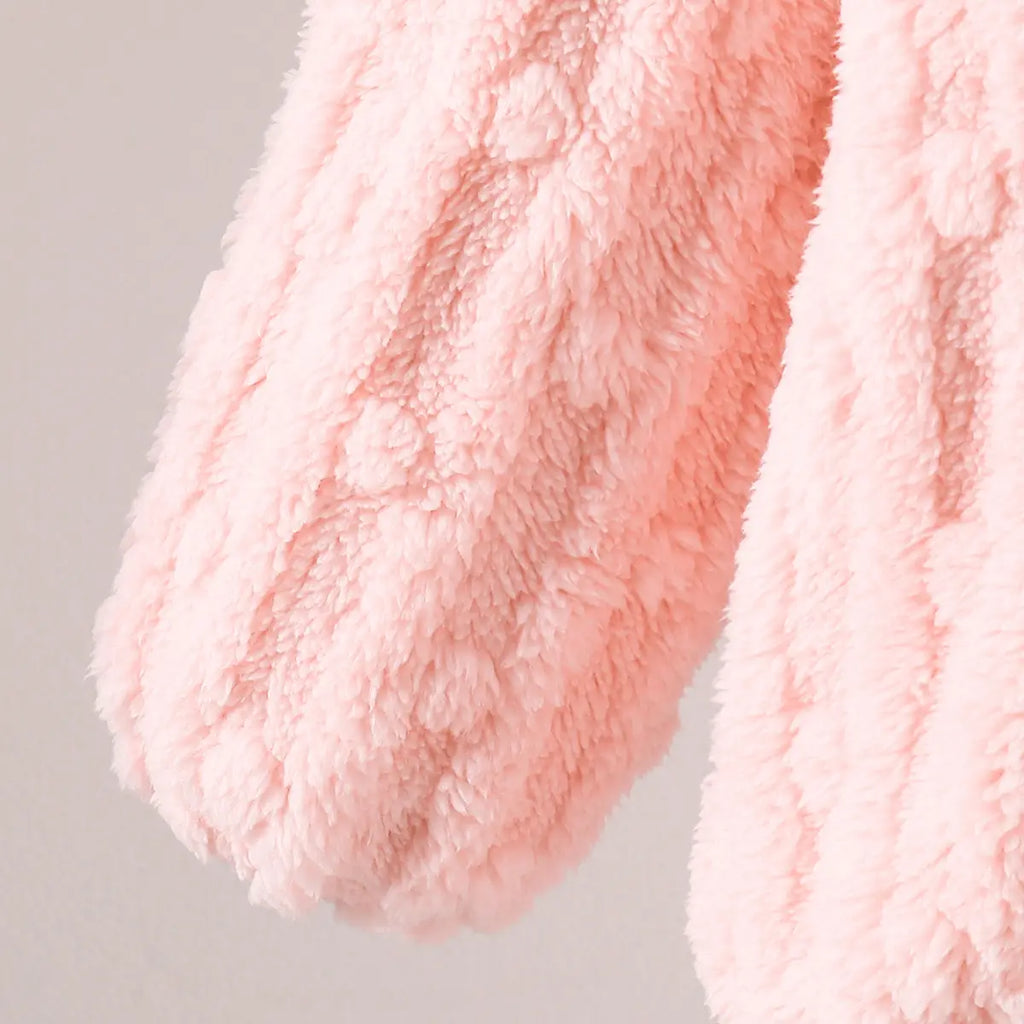 Girls Light Pink Self-Design Fleece Zipper Jacket Coats & Jackets