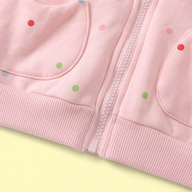 Girls Light Pink Polka Dot Print Long Sleeve Hooded Jacket Coats & Jackets