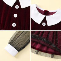 Girls Maroon Glitter Print Long Sleeve Fit & Flare Dress Casual Dresses