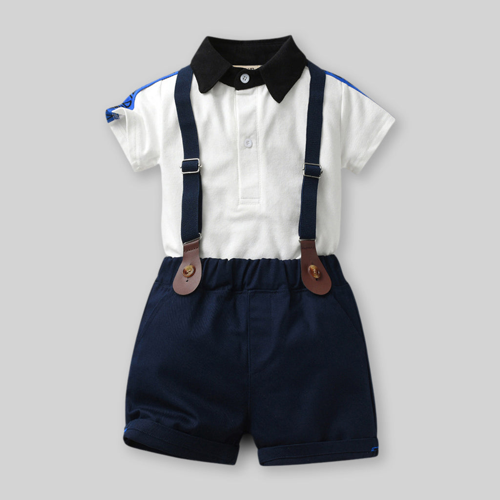 Boys Polo T-Shirt With Suspender Shorts Set