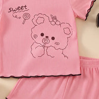 Girls Pink Bear Graphic Printed Short Sleeve Top With Shorts Sets 2 pc. Sets