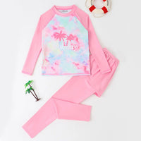 Girls Pink Tropical Print T-Shirt With Skirted Legging Swimwear Sets Beachwear Pink 7-8 Y