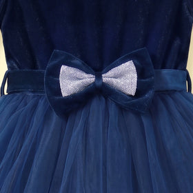 Girls dark blue high-low party dress with velvet bodice