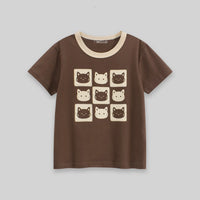 Boys Brown Cat Print Short Sleeve T-Shirt Tshirts