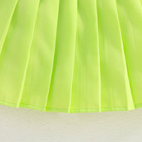 Girls Sleeveless Denim Jacket With Camisole Top And Green Pleated Skirt Set 3 pc. Sets