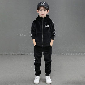 Boys Black Three Side Stripes Hooded Zip-up Jacket With Jogger Sets Sets Black 5-6 Y