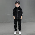 Boys Black Three Side Stripes Hooded Zip-up Jacket With Jogger Sets Sets Black 5-6 Y