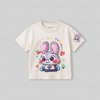 Girls Off White Bunny Print Short Sleeve T-Shirt Tshirts Off White 1-2 Y