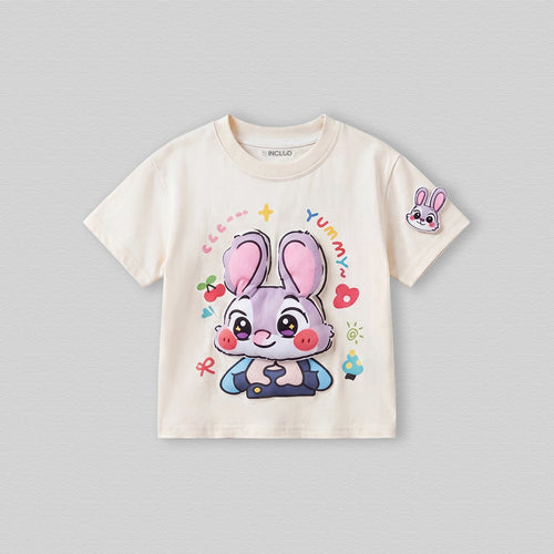 Girls Off White Bunny Print Short Sleeve T-Shirt Tshirts Off White 1-2 Y