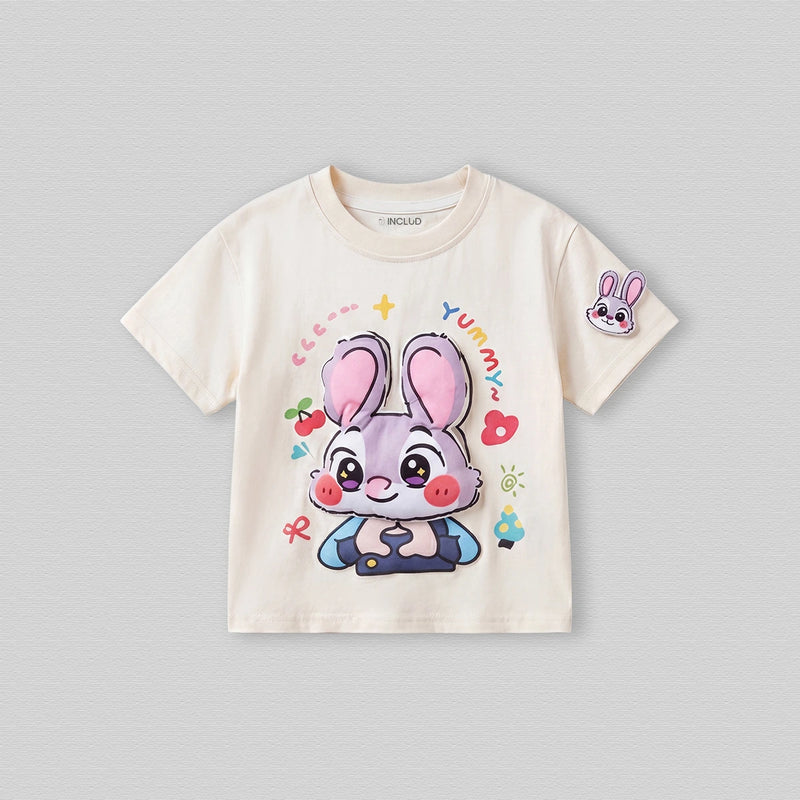 Girls Off White Bunny Print Short Sleeve T-Shirt Tshirts Off White 1-2 Y