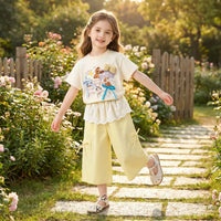 Girls Cream Dog Print Short Sleeve T-Shirt With Shorts Sets 2 pc. Sets