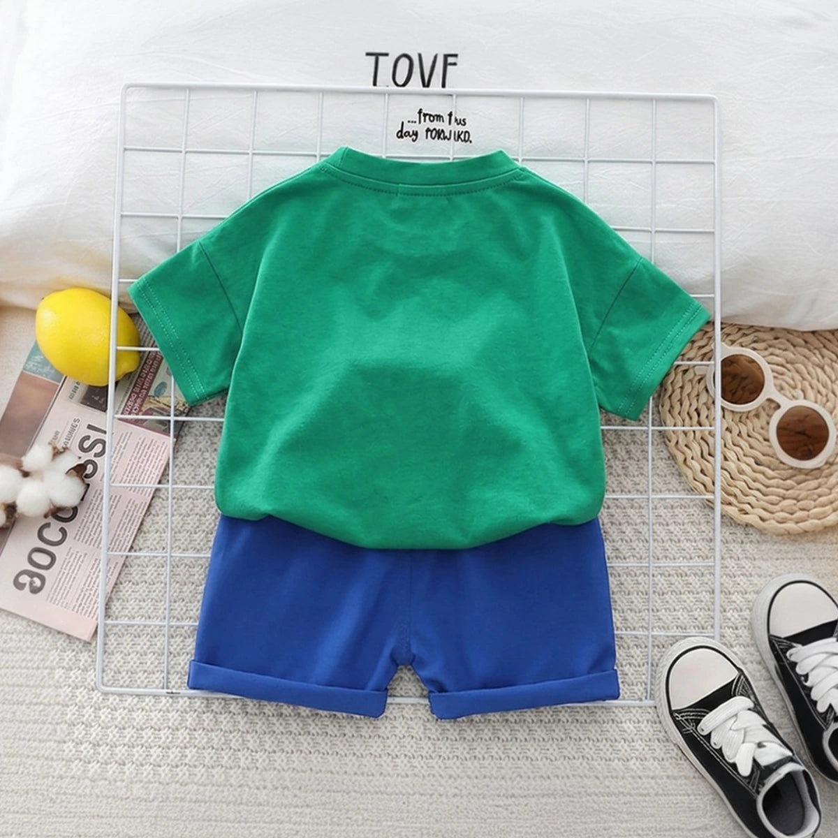Boys Green Bear Printed Short Sleeve T-Shirt With Shorts Sets 2 pc. Sets