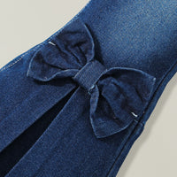 Girls Blue Solid Bow Flared Denim Pants Jeans