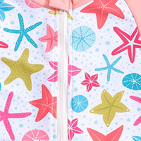 Girls Pink Star Print Half Zipper Swimwear Bodysuit Beachwear