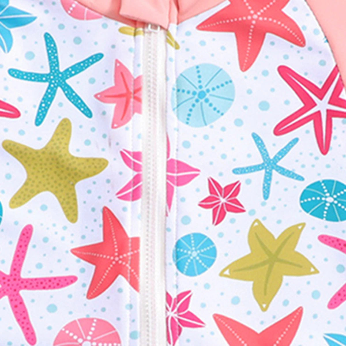 Girls Pink Star Print Half Zipper Swimwear Bodysuit Beachwear