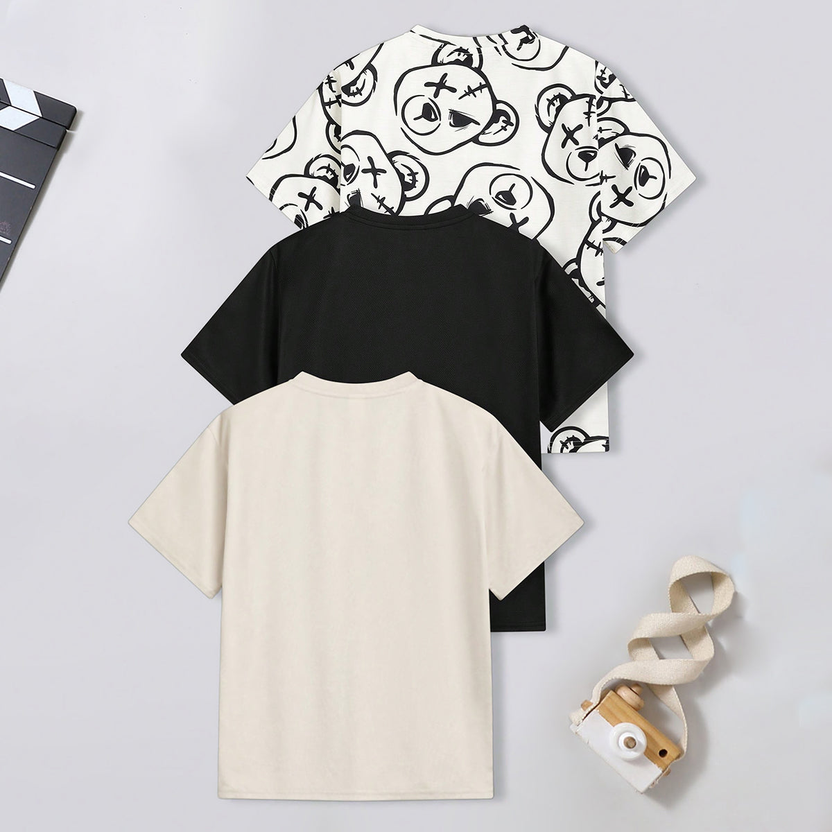 Boys Multicolor Bear Print Short Sleeve T-Shirt ( Pack Of 3 ) Tshirts