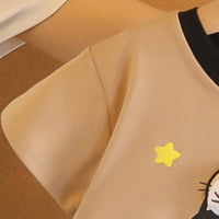 Boys Khaki Cat Printed T-Shirt With Stripe Pants Sets Sets
