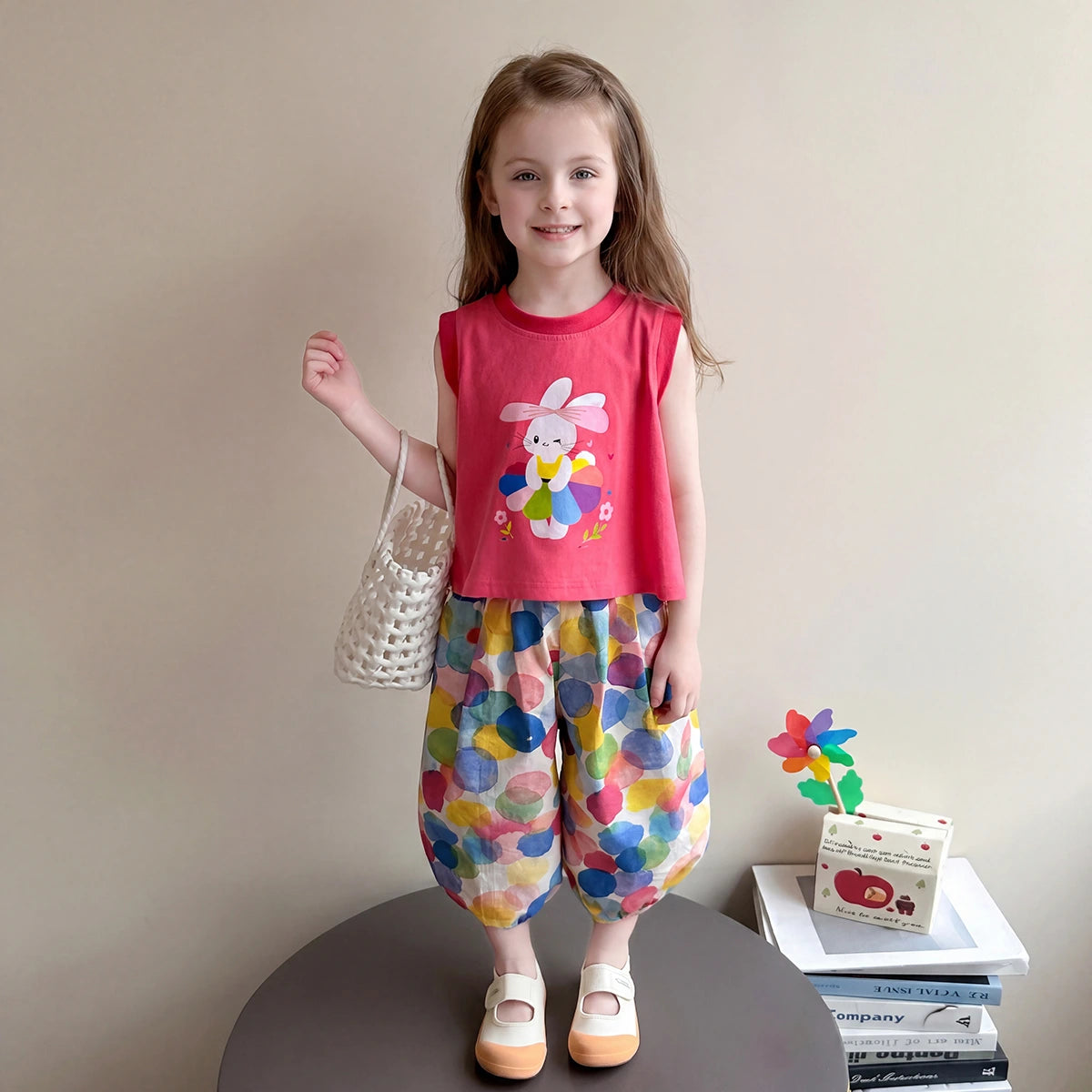 Girls Fuchsia Bunny Graphic Top With Balloon Pants Sets Sets Fuchsia 1-2 Y